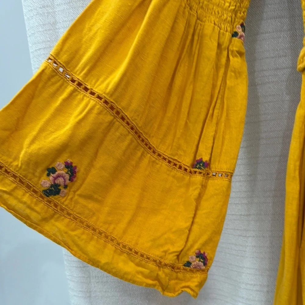 Free People Yellow Bell Sleeve Off Shoulder Mini Dress Womens Size Small - Picture 7 of 10